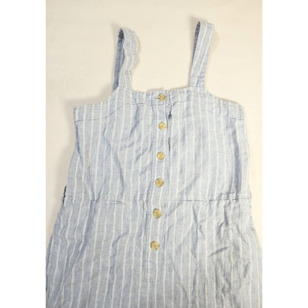 Everlane Linen Stripe Jumpsuit Womens Size 4 Blue White Sleeveless Wide Leg
